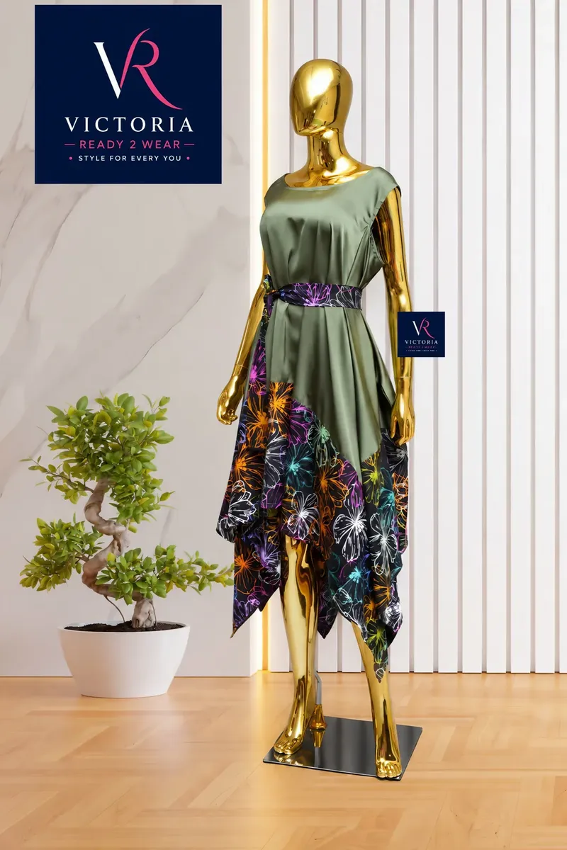 Olive Satin Hanky Dress
