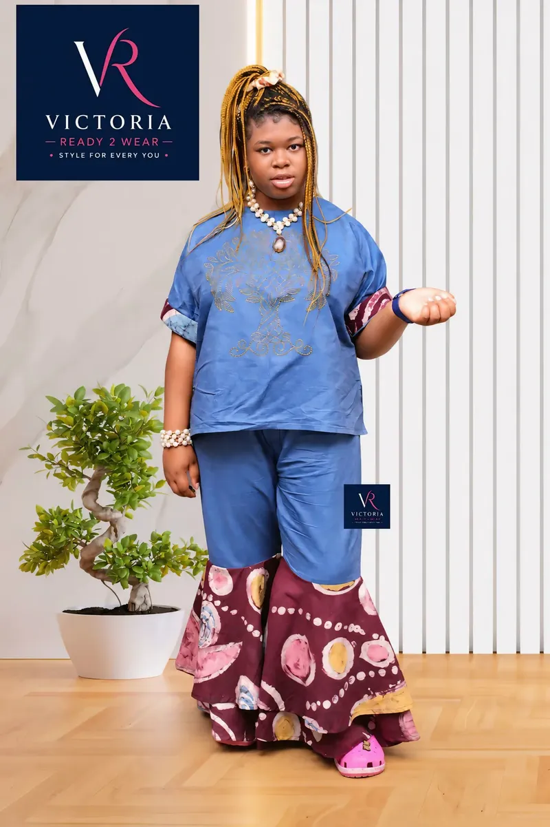 Denim & Adire Flare Set